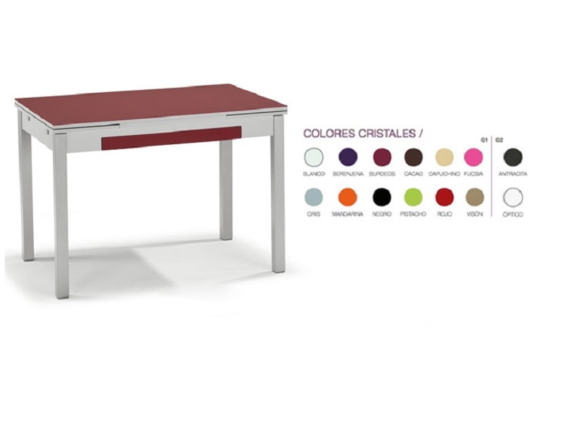 Mesa de cocina extensible con alas. Tapa de cristal. Varias medidas y colores min Mesas de cocina